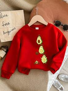 KID004Avocado Print Baby Girls Pullover Round Neck Long Sleeve Sweatshirt Loose Casual Top For Autumn Winter - Rojo - Ver 1