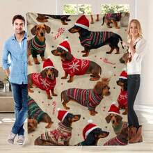 Super Soft Cute Dachshund Prints Flannel Printed 3D Blanket, As Birthday Gifts, Family, Wedding, Souvenir Blankets, Polyester Blankets Suitable For All Seasons, Washable, Machine Washable, Lightweight, Breathable, Comfortable, Warm, Unique, 280gsm For Him, Her Personalized Ideal Gifts For Her, Him, Family, Boyfriend, Girlfriend, Father, Family, Mother, Lover, Daughter, Son, Grandfather, Grandmother, Friend, Classmate, Pet.   Perfect Nap, Camping, Travel, Home, Daily Life, Office Decoration, Birthday, Anniversary, Valentine's Day, Thanksgiving, Christmas, Halloween, Mother's Day, Father's Day, Wedding, New Year Gifts ,Sofa,Bed,Car,Bedroom,Living Room,Office,  Outdoor Camping, Beach,Wall Decoration - 多色40 - 查看 5