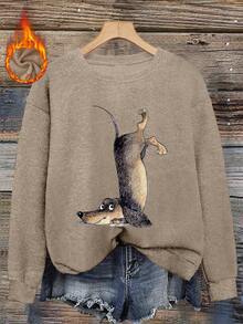 Women's Casual Warm Faux Wool Sweater, Puppy Print, Merry Christmas, Chinese New Year, Valentine's Day, Back To School Clothes, School Outfit Ideas, Back To School Essentials, First Day Of School Outfit, Back To School Outfits 2026 - Camel - View 2