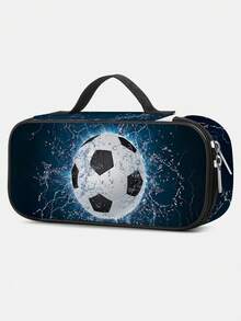 男童大容量多层铅笔盒，足球图案 - 适合学校/中学/大学/学习/办公室使用