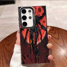 Diseño de Carácter Negro con Fondo Rojo Adecuado para  Galaxy S25ULTRA, S24PLUS, S23FE, S21PRO, S22, S20+, A03S, A05S, A14, A31, A53, A34, A10, A04E, M04, A33, A35, A55, A72, A71, A70, A22, A16, A06, A20S, A54 Funda Especial para Teléfono , Anti-suciedad, a la Moda, Moderna, Colorida Plata IMD - Mezcla de colores - Ver 7