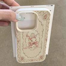 1pc TPU Material Elegant Sweet Pink Bow Bunny Pattern Phone Case Compatible With IPhone 17 Pro Max/17/16 Pro Max/15/13/12/11, S20 FE/A15/S24/A55, Redmi Note 11/Note 12/Note 13 Pro, Full Coverage Anti-Drop Soft Shell Phone Protective Cover - White - View 3