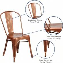 Commercial Grade Copper Metal Indoor-Outdoor Stackable Chair - Copper - View 4