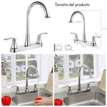 Mezcladora para Fregadero, Llaves para Fregadero de Cocina, Grifo de Cocina con Dos Asas, Grifo de Cuerpo Principal de Latn, Llave para Fregadero de Acero Inoxidable, Acabado Cromo Espejo, SP - 80008 - Cromo Espejo 1 - Ver 1