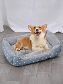 1pc Soft Pet Bed, Suitable For Cats And Small Dogs - Resilient Polyester Filled, White Daisy Design, Durable Indoor Sofa Cushion, Easy To Clean, Comfortable, Suitable For Indoor Pets, Cat Bed, Playful Pet Design, Easy Clean Material