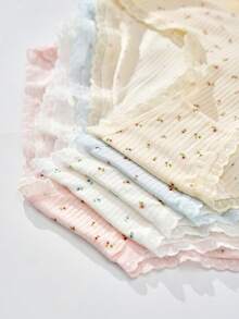 5 piezas de nuevas bragas de tiro medio con estilo triángulo imprescindibles para mujeres, con lazos impresos lindos y frescos, ribete de encaje, diseño puro y juvenil estilo estudiante japonés, tela cómoda, estilo dopamina, disponible en blanco, azul y rosa, ropa interior casual para mujeres, estilo minimalista.