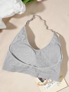 1pc Women's Racerback Sports Bra, Comfortable Fitness Yoga Activewear - Grey - View 2