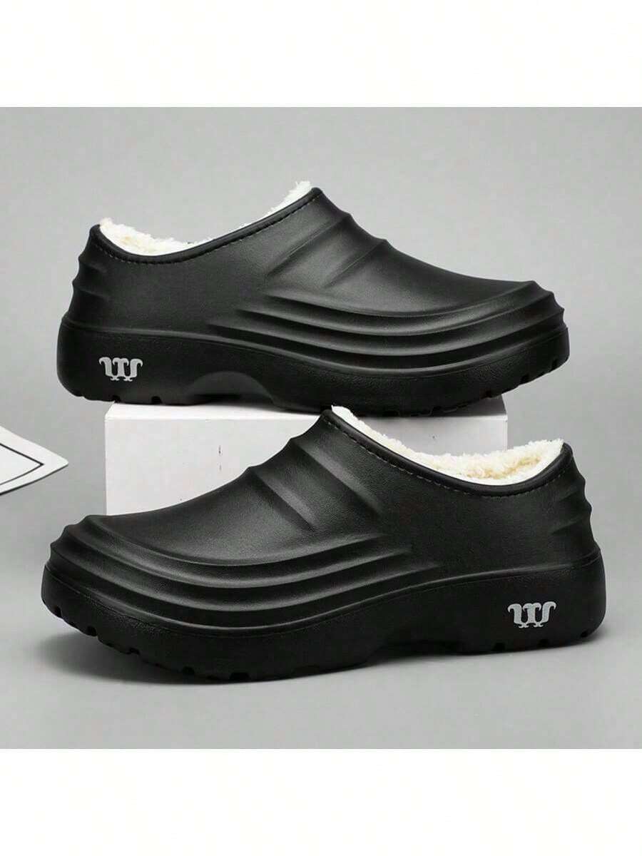 男女通用加厚保暖冬季工作鞋，防滑耐磨，鞋底厚实，鞋垫舒适，防滑外底，适用于厨房、医院、厨师、护理等工作场合，保暖舒适，男女通用医用鞋。 - 黑色 - 查看 1