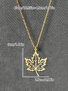 1 Pc Suteyi Minimalist Leaf Necklace, Maple Leaf Pendant, Nature Style Jewelry -, Stainless Steel Maple Leaf Hollow Necklace - Pendant Necklace - View 7
