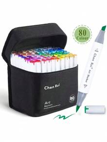 Set de markere de artă cu vârf dublu 168/120/100/80/60/48 de culori, markere portabile durabile cu geantă de depozitare, rechizite de artă potrivite pentru colorat și pictat adulți sau studenți - Alb-negru - Vizualizare 16