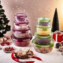 Awaoko 8 件(4 个容器 + 4 个盖子)紫色和绿色透明食品储存容器、厨房收纳盒、蔬菜和水果保鲜盒、微波炉圆形午餐盒、适用于自助餐厅、露营、野餐、由塑料制成,用于储存肉类、水果、面包 - 午餐盒、便当盒和餐食准备容器 - 彩色 - 查看 11