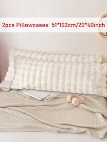 2 件装白色兔毛毛绒枕套，简约优雅现代涤纶毛绒柔软保暖枕套，适合秋冬季