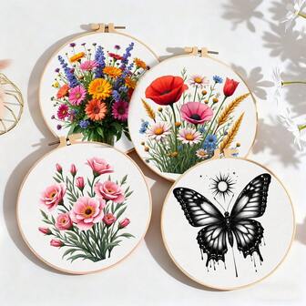 1 Set Embroidery Starter Kit For Beginners, Includes Printed Cross Stitch Pattern, Threads, Embroidery Hoop, Needles, Instructions, 7.87x7.28in DIY Craft Kit, Ideal Gift For Halloween, Thanksgiving, Valentine's Day, Christmas, Birthday