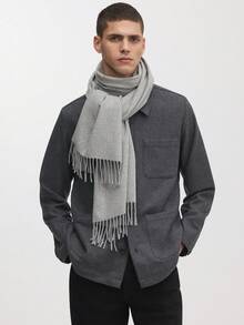 1pc Classic Herringbone Pattern Fringed Solid Color Cashmere Scarf, Unisex Fashion Casual Windproof Warm Shawl, Comfortable Blanket Scarf, Suitable For Daily Wear, Autumn/Winter