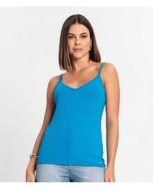 Blusa De Alça Feminina Ribana Canelada Rovitex Azul - Azul - Visão 2