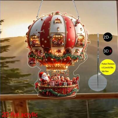 Bohemian Stil Acryl Weihnachtsmann Heißluftballon Hängedekoration, Weihnachtsthemen Dekoschild und Plakette, vielseitige Boho Stil Dekoration mit englischem Text, geeignet für Zuhause, Küche, Schlafzimmer, Wohnzimmer, Feiertags Dekoration
