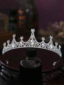 1 pieza Corona de novia de moda retro, diadema elegante de rhinestone, adecuada para vestido de novia, pañuelo, peinado de moño, fiesta de cumpleaños de princesa, accesorio de vestuario para actuaciones, coronas, tiara