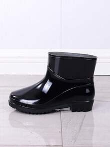Women's Solid Color Casual Rain Boots, Outdoor Waterproof Shoes, Garden Shoes, Kitchen Shoes, Black Low-Cut Short Boots