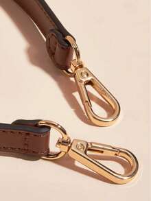 Bolso de hombro de piel de PU 100%, con correa de mano, correa de cartera corta, hebilla dorada, correa de hombro larga - Marrón - Ver 3