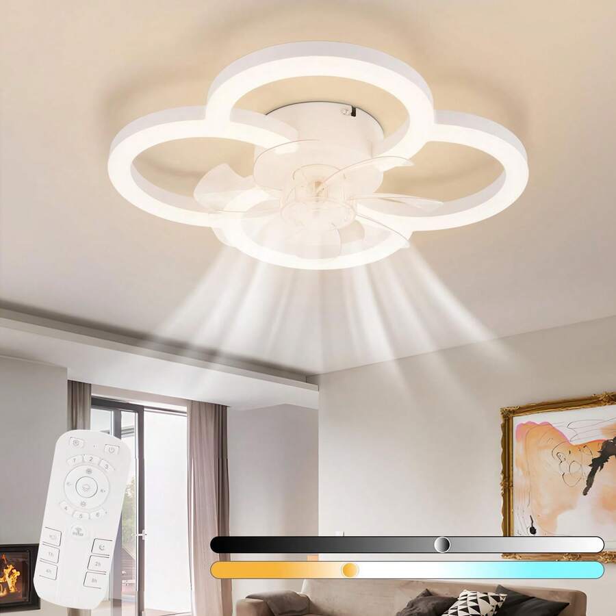 homefire Ventilatore da soffitto a LED con illuminazione - Ventilatore da soffitto silenzioso con telecomando, dimmerabile, lampada da soffitto per soggiorno, timer a 6 velocità, lampada da ventilatore bianca per camera dei ragazzi, ufficio, cameretta dei bambini