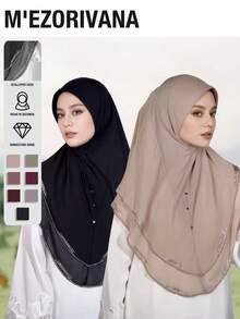 1pc Solid Color Muslim Headscarf, Sequin Patchwork, Rhinestone Crafted Fashionable Elegant Noble, Stylish One-Piece Hijab, Multi-Color Options, Suitable For Casual Daily Wear