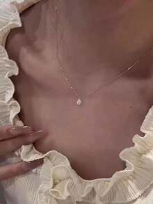 1pc S925 Sterling Silver Teardrop Zirconia Pendant Necklace, Geometric Y-Shape Long Tassel Chain, Minimalist & Elegant, Suitable For Women's Daily Wear Or Gift