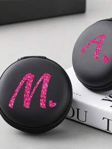 Rose Red Shiny Heart Pattern Letter A-Z Portable Mini Storage Bag,Love Pattern Waterproof And Anti Drop Digital Bag, Initial Name Logo Phone Charger Data Cable Storage Bag, Zipper Storage Box Around Wallet Data Cable Bag Digital Bag Electronic Bag Electronic Storage Device Data Cable Storage Device Wireless Earphones Bluetooth Earphones Headphones Business, Travel, School, College, Office,Couple, Back To School, Favorite Her