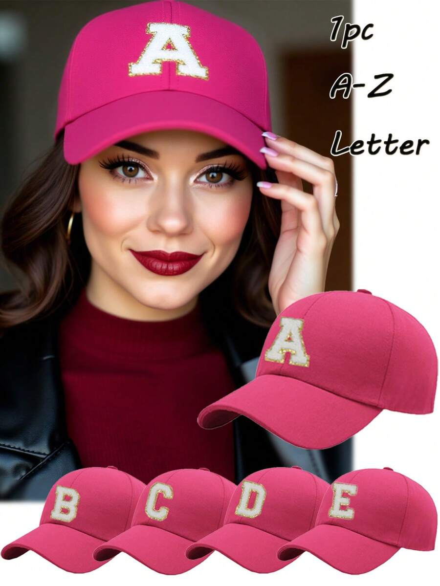 1 chiếc mũ lưỡi trai unisex 26 chữ cái có thể điều chỉnh, mũ thường ngày thoáng khí chống nắng, thích hợp cho hoạt động ngoài trời. - Màu Hồng Tươi - Xem 1
