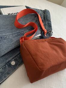 1pc Solid Color Polyester Casual Zipper Crossbody Bag, Suitable For Women's Daily Use - Orange - View 9