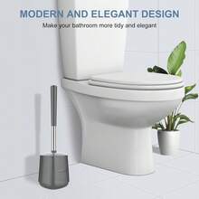 Toilet Brush And Holder 2 Pack, Self Closing Lid Toilet Bowl Brushes Holder And Extra Long Handle Ventilated Toilet Brush Set For Bathroom Cleaning, Nylon Bristles, White & Grey - 灰色的 - 查看 7