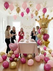 24 件/套豪华女王氛围情人节派对装饰：超大皇冠形铝箔气球，18 英寸粉色心形铝箔气球和 10 英寸充满甜蜜的勃艮第心形气球，12 英寸金色亮片乳胶气球闪耀夺目，打造公主梦幻生日派对、与朋友共进迷人早午餐、浪漫情人节约会等女孩专属奢华场景 - 彩色 - 查看 5