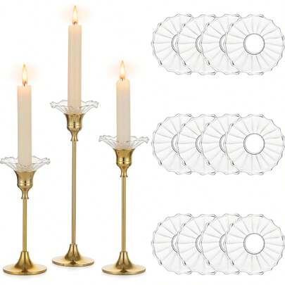 Paralume in vetro per candelieri: paralumi trasparenti anti-goccia, anelli per candele a stelo, raccoglitori di cera per portacandele, portacandele a stelo per centrotavola, matrimonio, festa, chiesa, casa, Natale, sala da pranzo