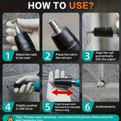 Manual Steel Nail 4-Speed Adjustable Wall Nail Gun, Concrete Nail Gun, Manual Steel Nail Gun, Wall Fastening Power Tool, Mini Nail Jet Machine, Home DIY Woodworking Tool (Nail-Free) Tool