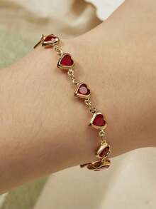 1pc Colorful Shiny Cubic Heart Design Elegant Bracelet, Suitable Girls Daily/Party Jewelry, Festival GiftThe Best Valentine's Day - một cỡ 3 - Xem 2