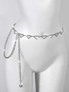 1 件时尚简约心形水钻装饰合金腰链，适合女士连衣裙