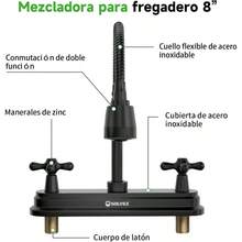 Mezcladora para Fregadero, Llave para Fregadero de Cocina Flexible, Grifos para Cocina, Grifo de Cocina con Dos Asas, Grifo de Cuerpo Principal de Acero Inoxidable, Acabado Cromo Espejo, SP - 80202 - Negro Mate - Ver 8
