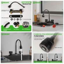 Mezcladora para Fregadero, Llave de Fregadero de Cocina Flexible, Grifo de Cocina con Dos Asas, Grifo de Cuerpo Principal de Acero Inoxidable, Acabado Cromo Espejo, SP - 80201 - Negro Mate - Ver 1
