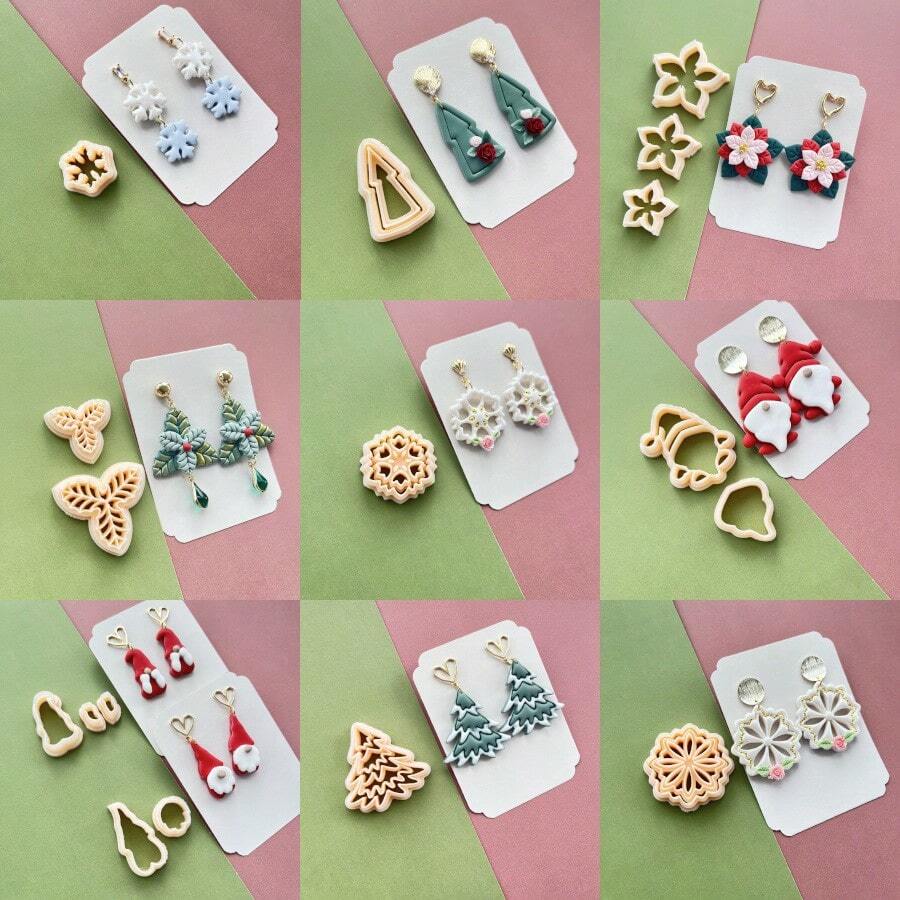 Christmas Soft Pottery Polymer Clay Cutter Mould Bowknot Garland Embossing Cutting Mold DIY Earring Pendant Jewelry Making Tool
