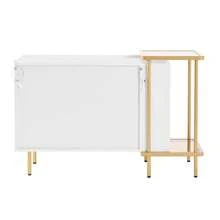 Credenza moderna bianca con 2 Türen e 2 offenen Fächern, Couchtisch aus Metall/Glas, Weiß, 120 x 40 x 77,5 cm (LxBxH)