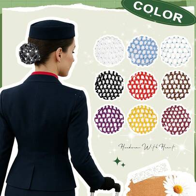 2pcs Elegant Crystal Embellished Black & White Crochet Hair Net Bun, Suitable For Gymnastics, Ballet, Hair Accessories
