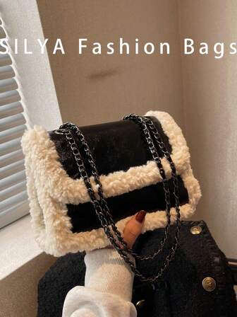 Bolso de hombro/mensajero pequeño de Navidad para damas, de material de piel de cordero PU, con cadena de colisión, un must-have para el otoño y el invierno, de moda y versátil