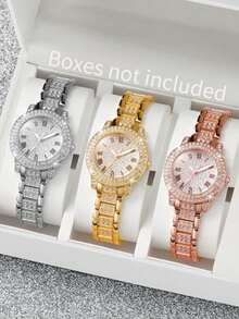 Bộ 3 chiếc/Bộ đồng hồ đeo tay thạch anh tỷ lệ La Mã trang trí đá thời trang dành cho nữ, thích hợp đeo hàng ngày, sinh nhật, làm quà tặng cho phụ nữ, kỷ niệm, khuyến mãi cuối năm, ngày độc thân, khuyến mãi Halloween, không có hộp quà tặng - Nhiều màu - Xem 5