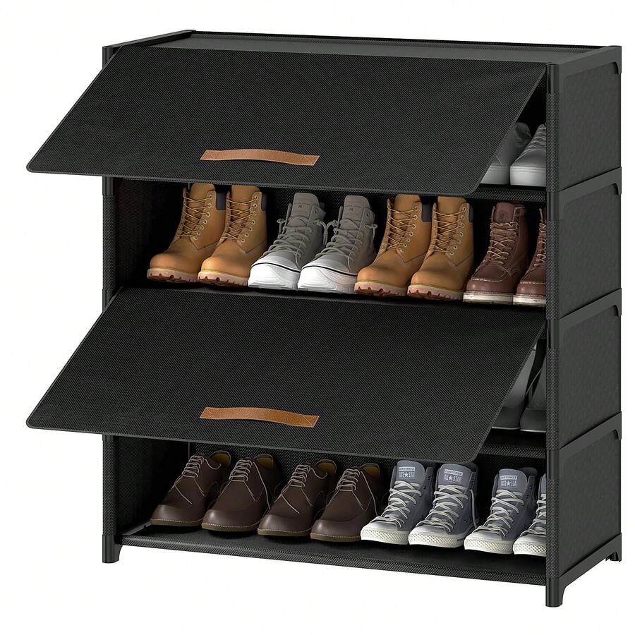 5-Tier Shoe Cabinet With Door, Steel Pipe & Plastic Shoe Rack, Foldable & Detachable, Convenient For Moving, Suitable For Entryway, Hallway, Bedroom, Black - Multicolor - View 1