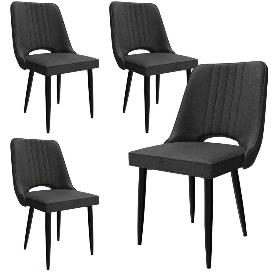 Esszimmerstühle 4er Set, Stühle Esszimmer Stoff mit Hoher Rückenlehne, Küchenstühle Modern mit Metallfüßen, Gepolsterter Esstisch Stühle Geeignet - Dunkelgrau - Übersicht 1
