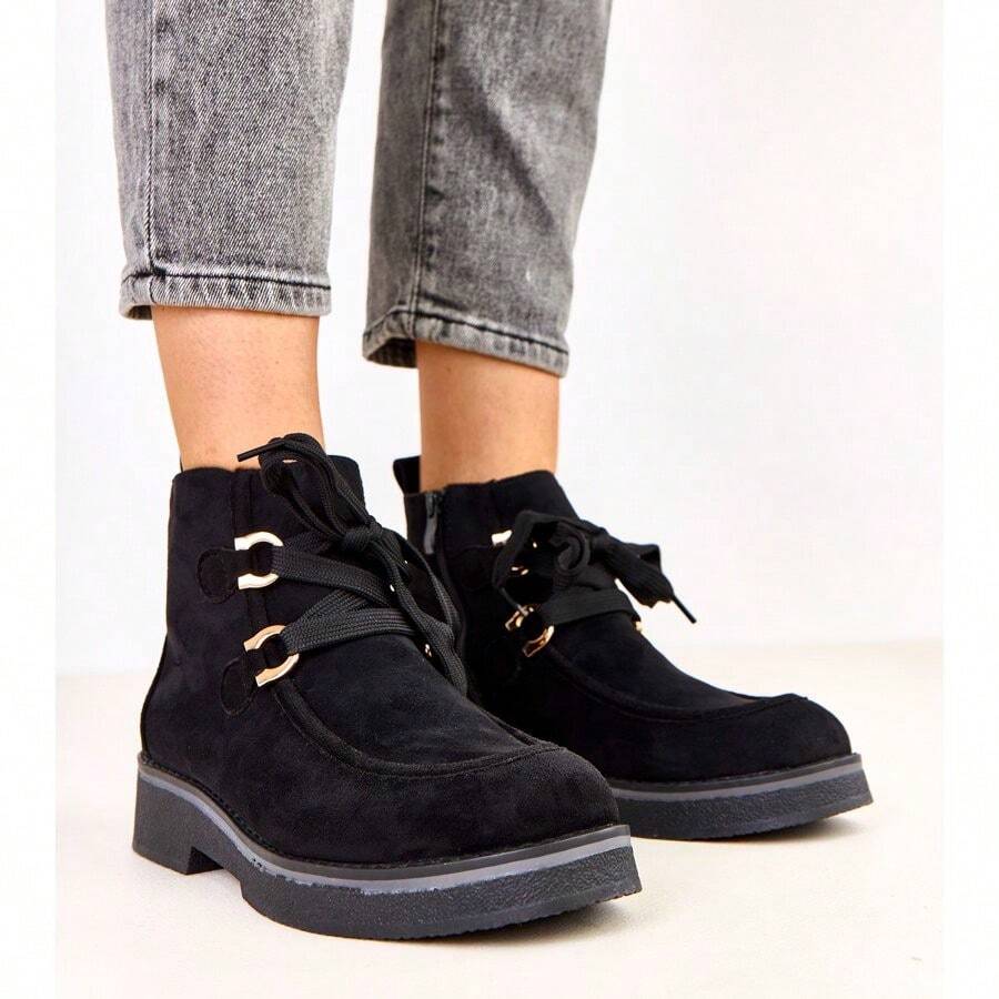 Botas de tobillo aisladas negras decoradas con hebillas Lulisa - Negro - Ver 1