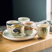 4/5/6 piezas Tazas de té de estilo japonés de cerámica, 5oz con diseño floral y de pájaros pintado a mano, tazas de té reutilizables y con aislamiento, lavar a mano solamente - Multicolor - Ver 11
