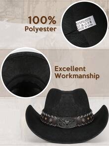 Sombrero unisex bohemio de vaquero - Sombrero vaquero vintage occidental con decoración de cabeza de ganado y cinturón, Panamá de fieltro suave hecho a mano, ala ancha, retro para fiestas