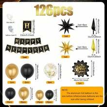 126件新年派对气球套装，包含新年快乐横幅、英文新年树叶气球、乳胶气球，适用于新年、新年派对、2026新年装饰、室内外装饰 - 彩色 - 查看 2