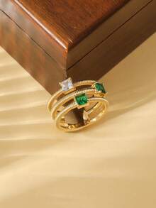 3pcs/Set Elegant Cubic Zirconia Stacking Rings, Suitable For Women's Wedding, Party Wear And Holiday Gifts - Gold - View 5