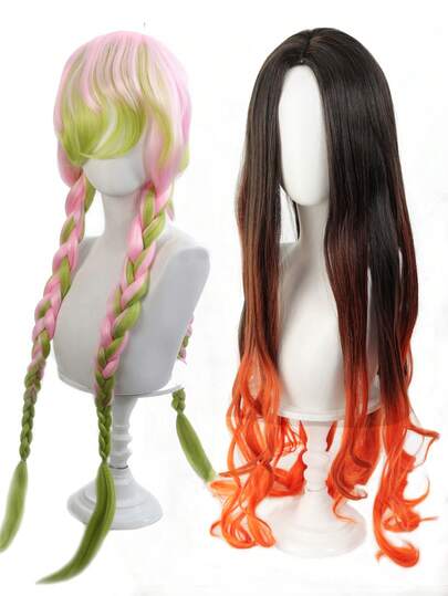 Extra Long Black To Brown Ombre Curly Wig For Cosplay, Thick And Fluffy Wig For Costume